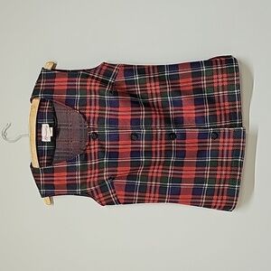Vintage polyester Tartan Plaid Vest red blue green Size 10 Scoop neck 4 button